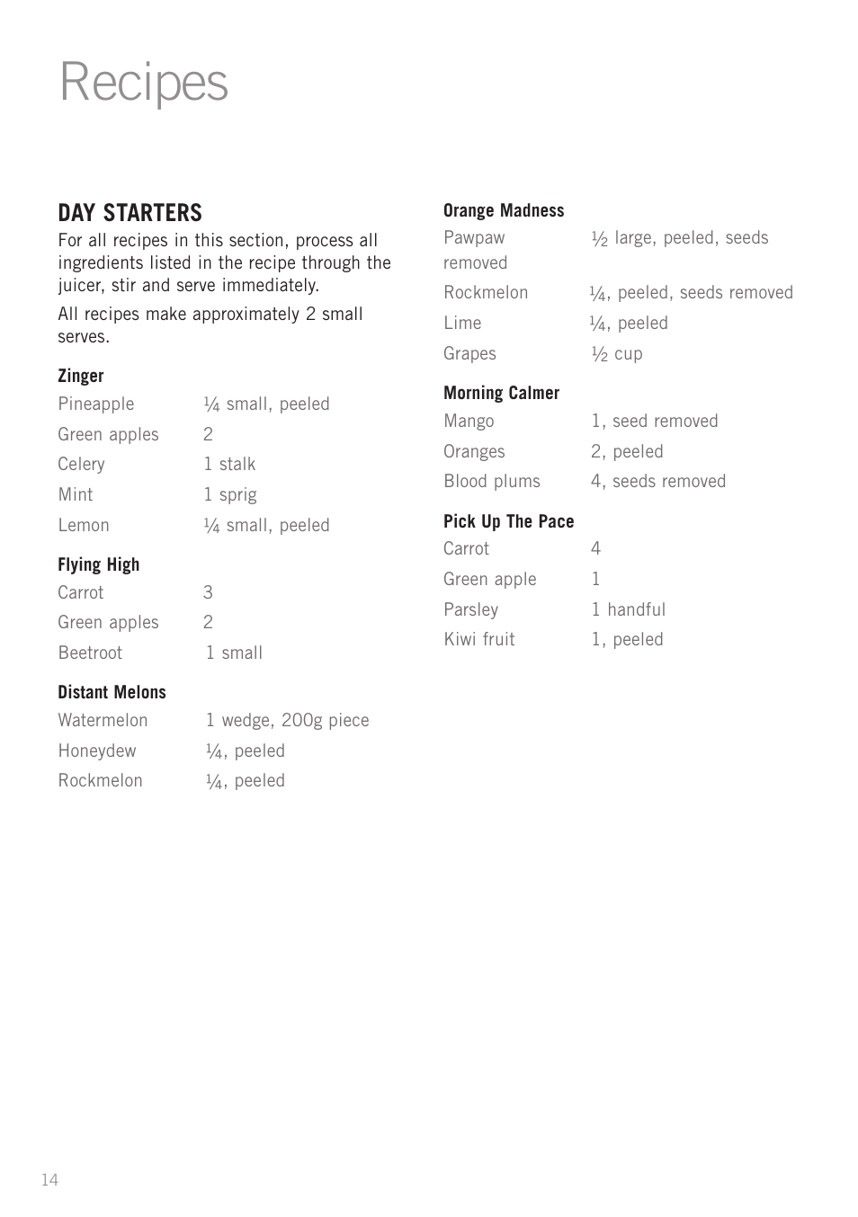 Recipes, Day starters | Sunbeam JE6400DG User Manual | Page 16 / 24