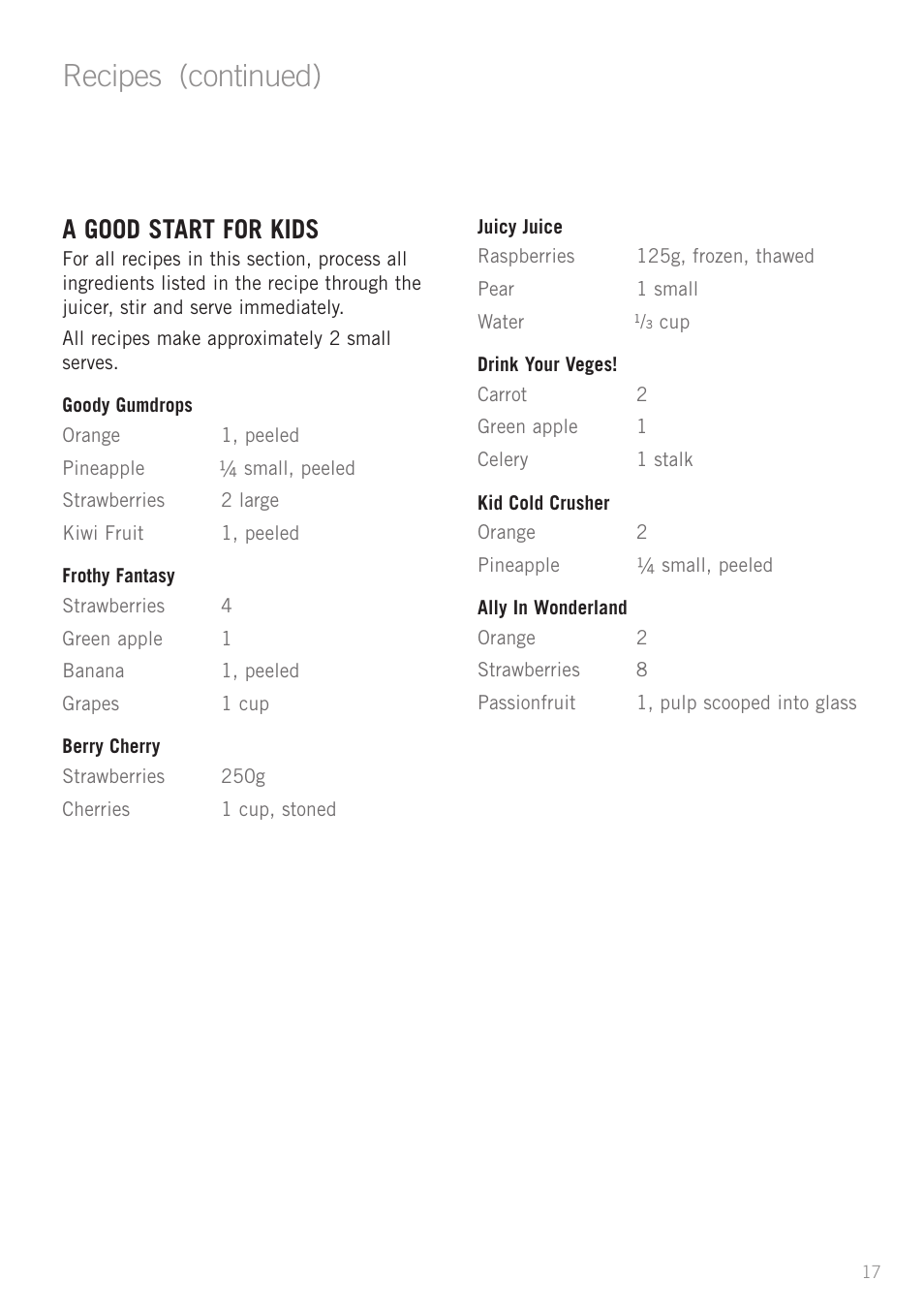 Recipes (continued), A good start for kids | Sunbeam JE6400DG User Manual | Page 19 / 24