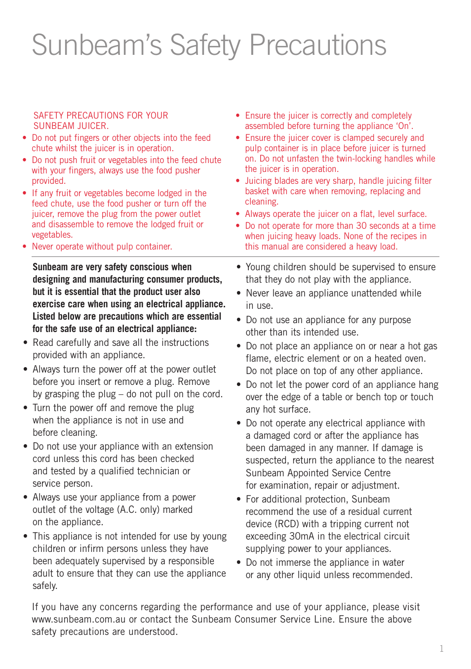 Sunbeam’s safety precautions | Sunbeam JE6400DG User Manual | Page 3 / 24