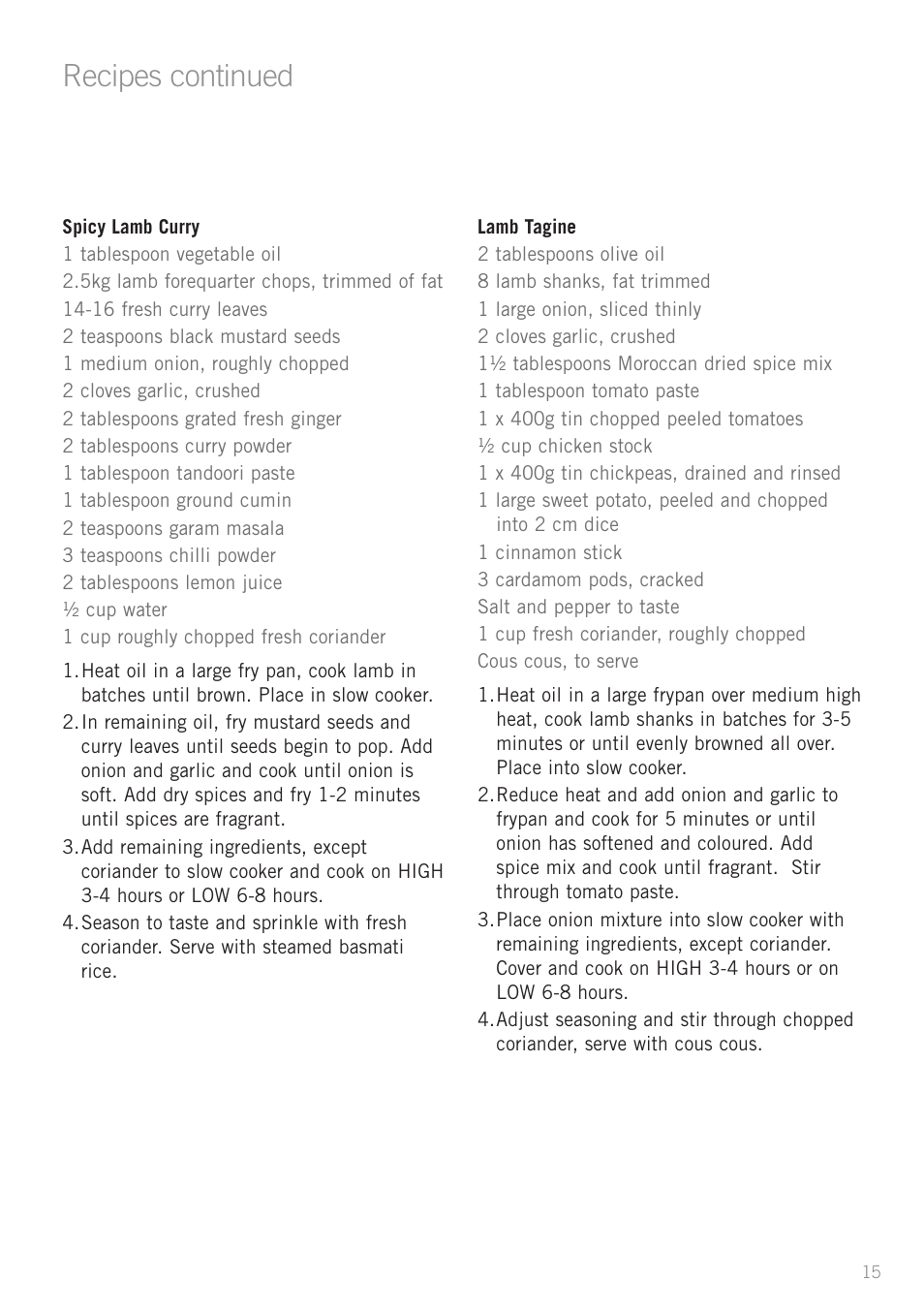 Recipes continued | Sunbeam HP5500 User Manual | Page 17 / 25