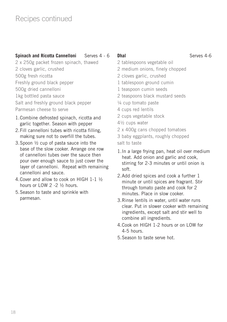 Recipes continued | Sunbeam HP5500 User Manual | Page 20 / 25