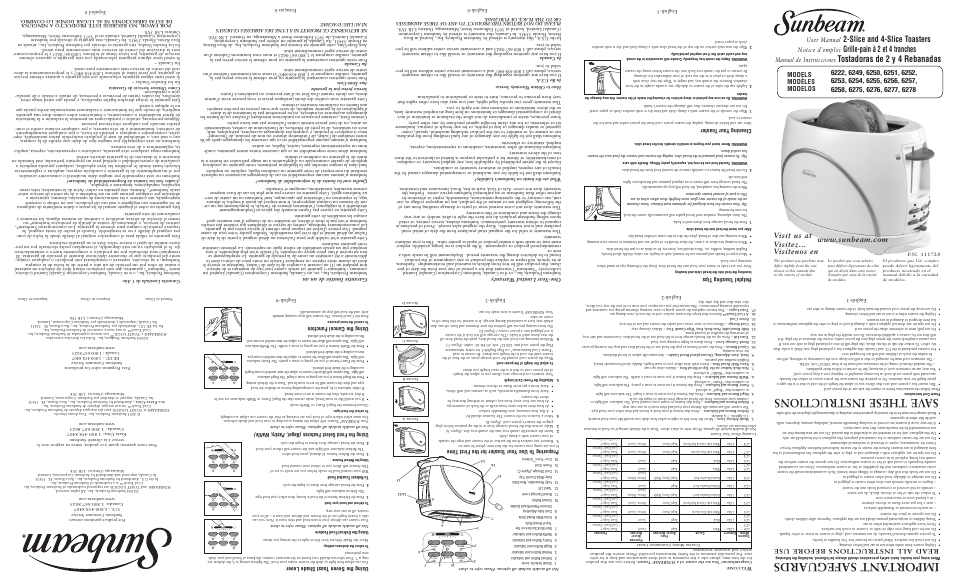 Sunbeam 6254 User Manual | 2 pages