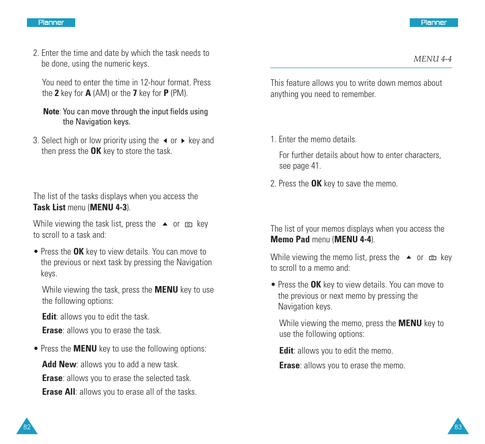 Memo pad (menu 4-4), Viewing a task | Samsung SCH N391 User Manual | Page 42 / 75