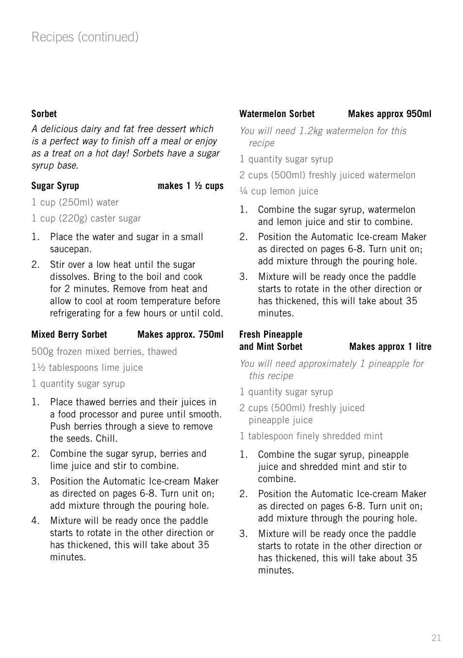 Recipes (continued) | Sunbeam GL8200 User Manual | Page 23 / 26