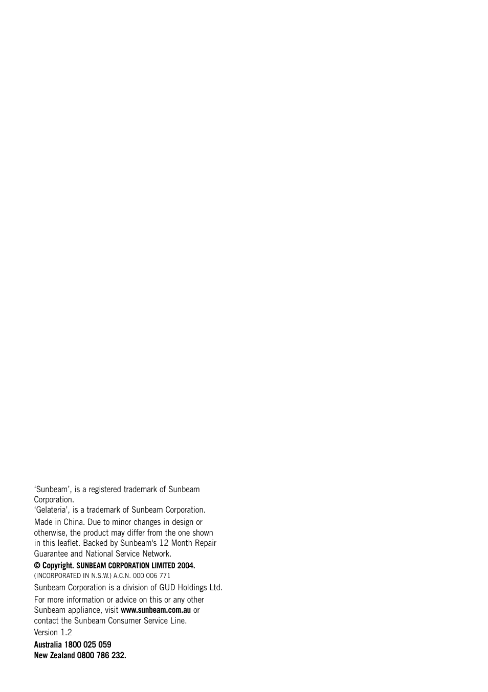 Sunbeam GL8200 User Manual | Page 25 / 26