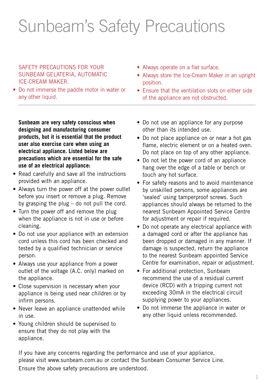 Sunbeam’s safety precautions | Sunbeam GL8200 User Manual | Page 3 / 26