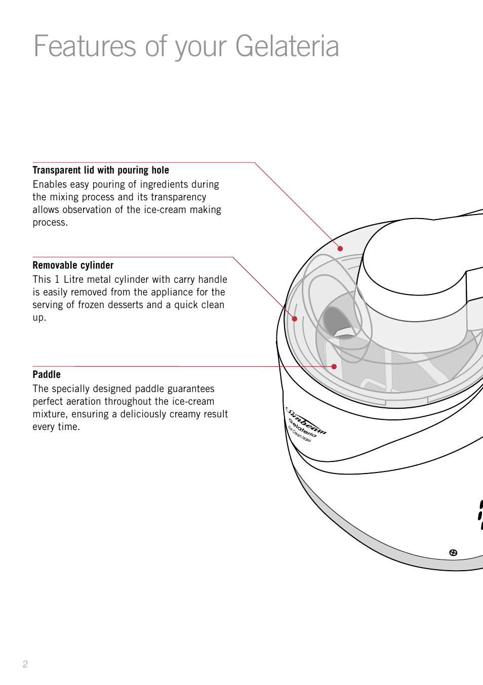 Features of your gelateria | Sunbeam GL8200 User Manual | Page 4 / 26