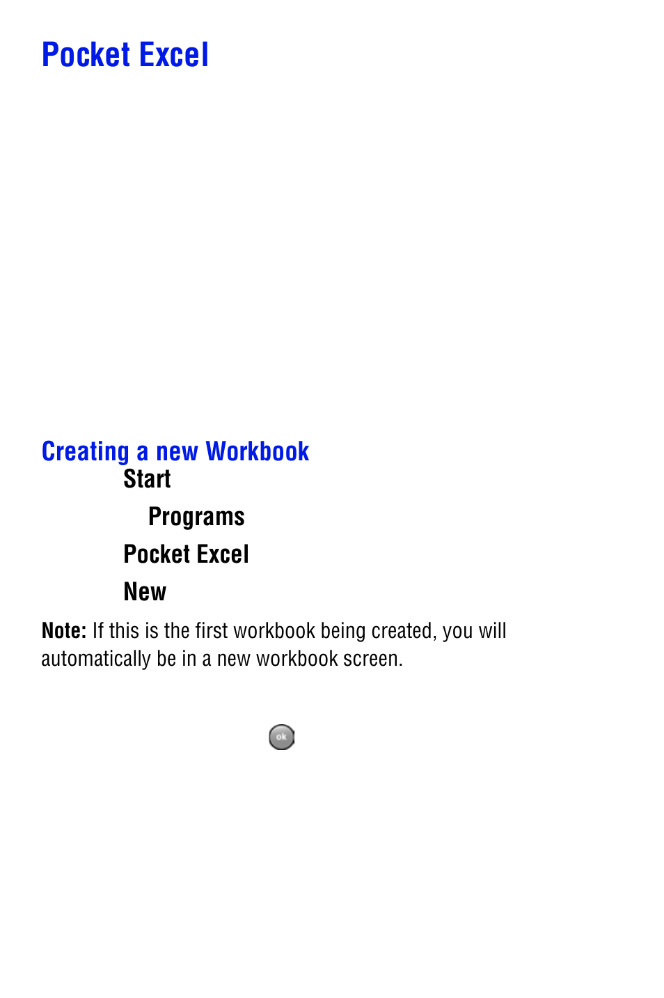 Pocket excel, Creating a new workbook | Samsung SPH i700 User Manual | Page 124 / 186