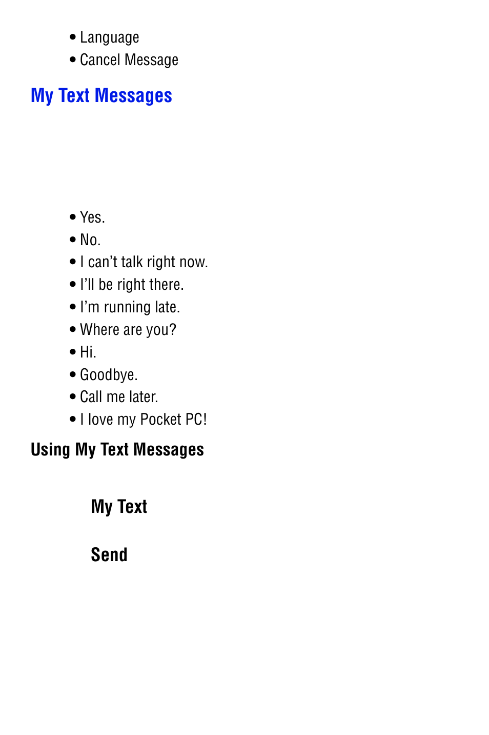 My text messages, My text, Send | Samsung SPH i700 User Manual | Page 69 / 186