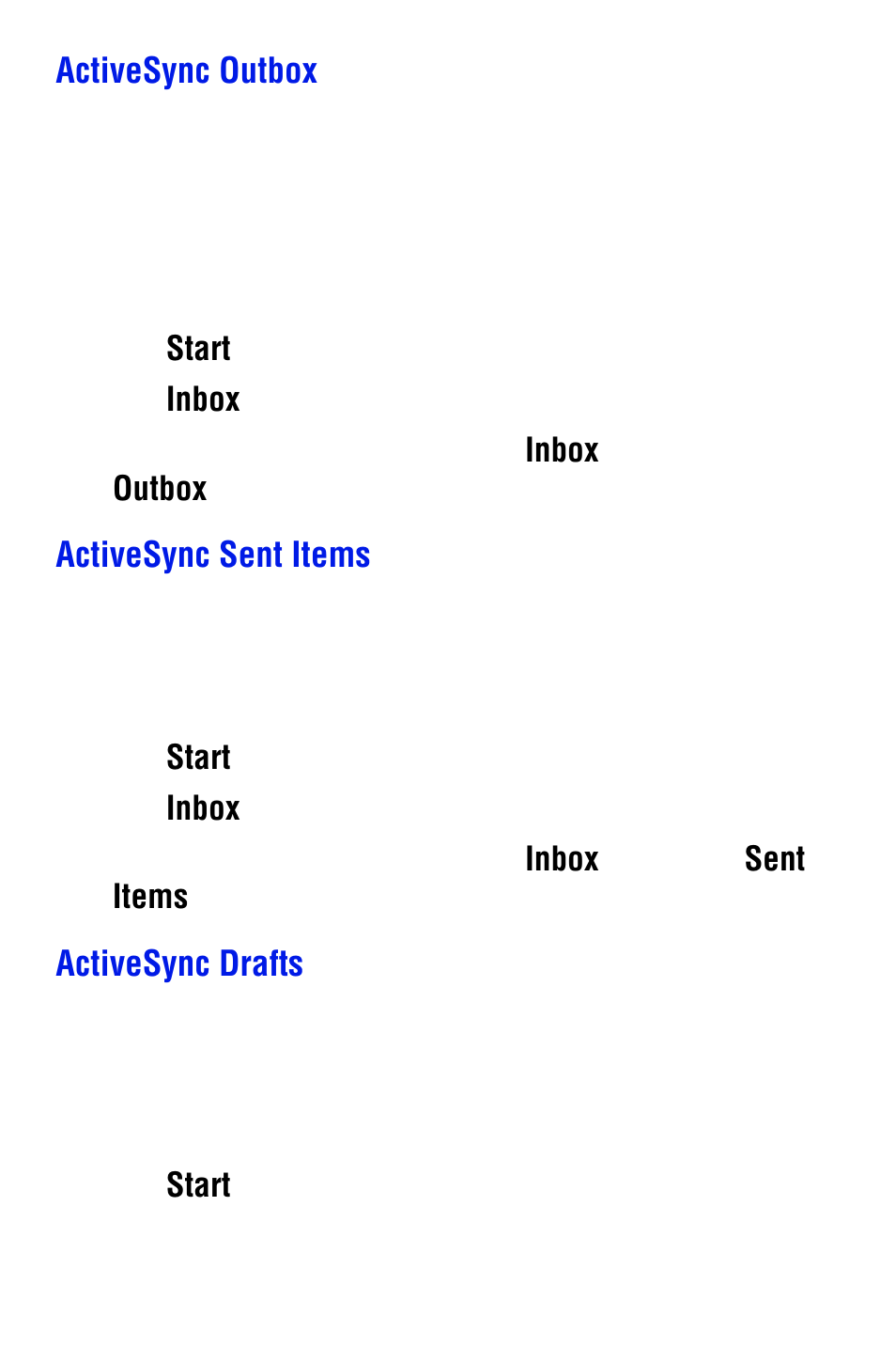 Activesync outbox, Activesync sent items, Activesync drafts | Samsung SPH i700 User Manual | Page 75 / 186