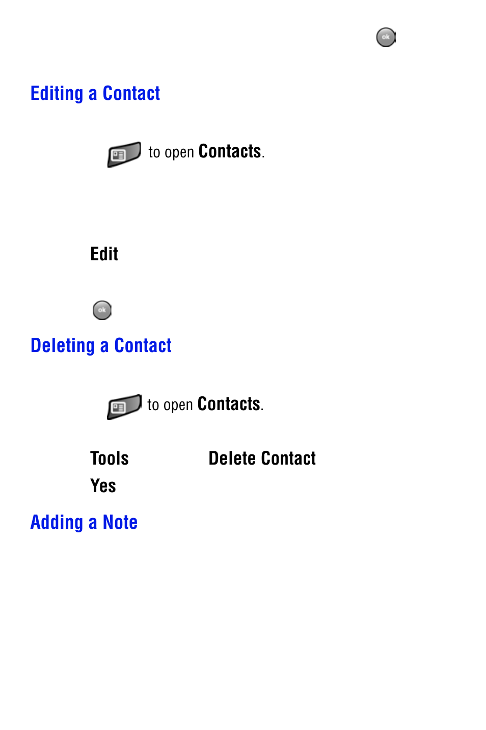 Editing a contact, Deleting a contact, Adding a note | Samsung SPH i700 User Manual | Page 92 / 186