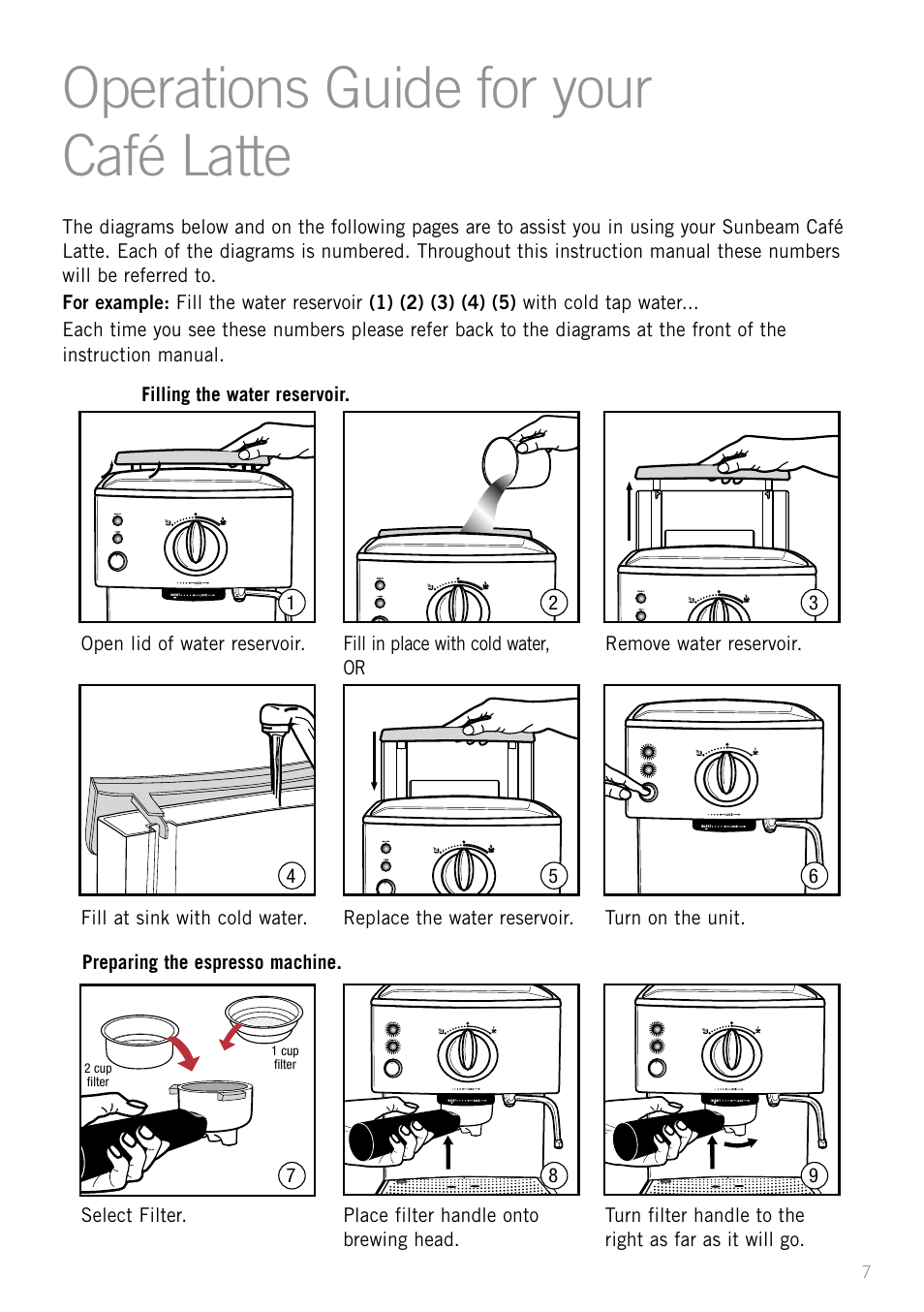 Operations guide for your café latte | Sunbeam EM5400B User Manual | Page 9 / 32