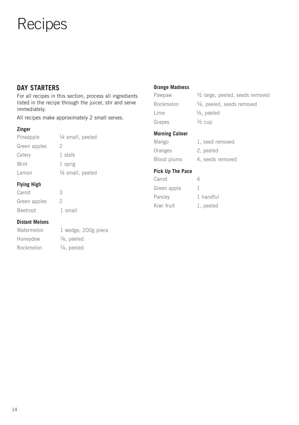 Recipes, Day starters | Sunbeam JE8500 User Manual | Page 16 / 21