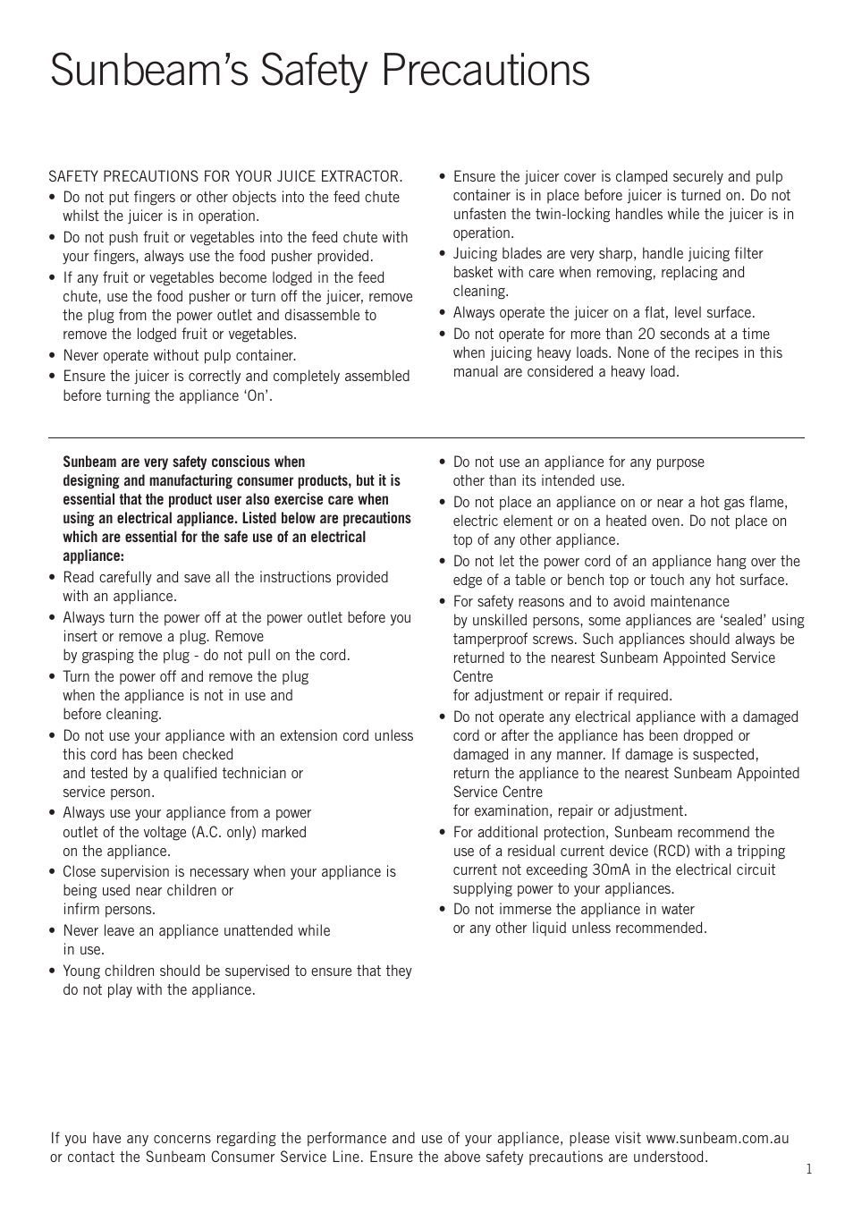 Sunbeam’s safety precautions | Sunbeam JE8500 User Manual | Page 3 / 21