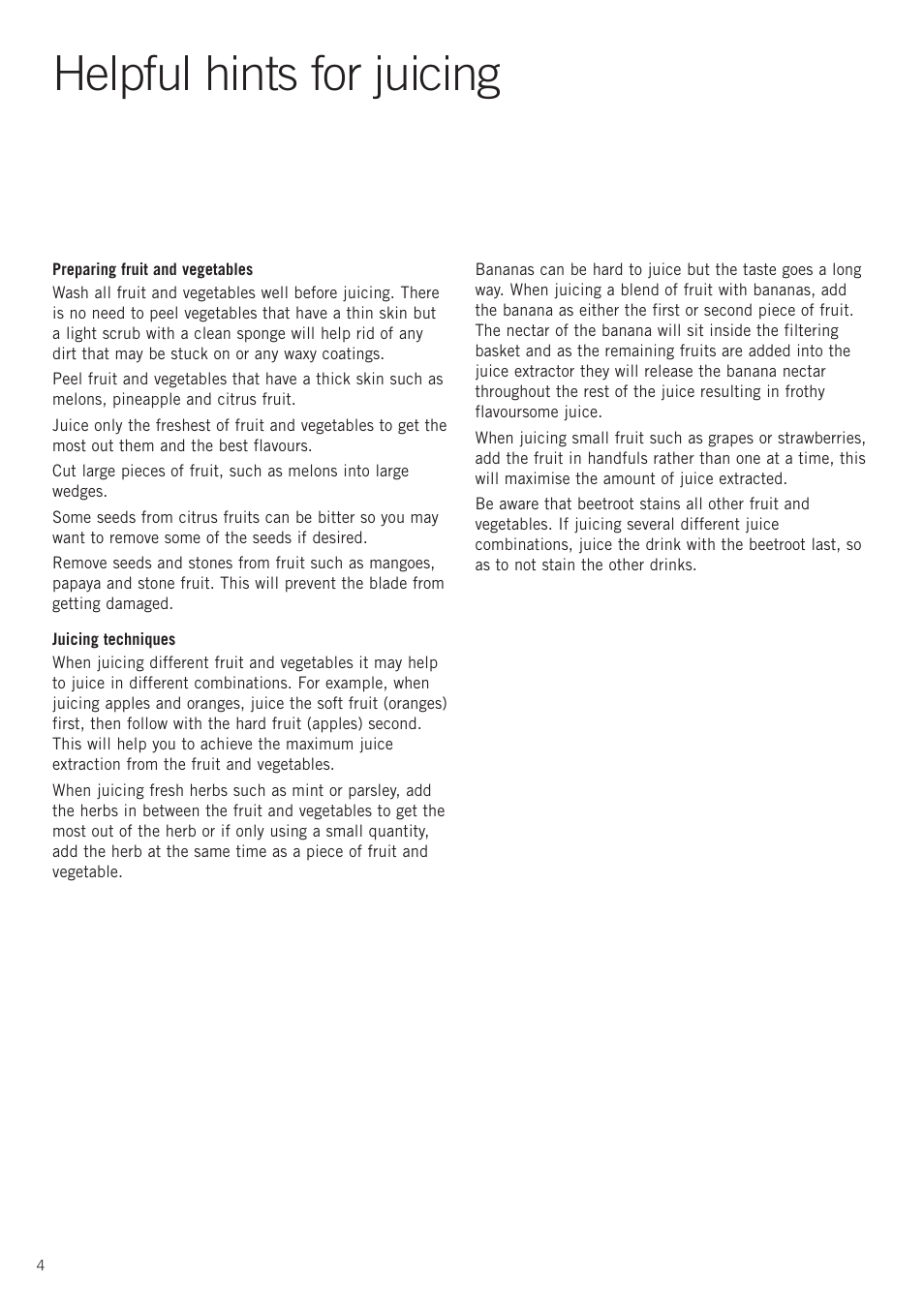 Helpful hints for juicing | Sunbeam JE8500 User Manual | Page 6 / 21