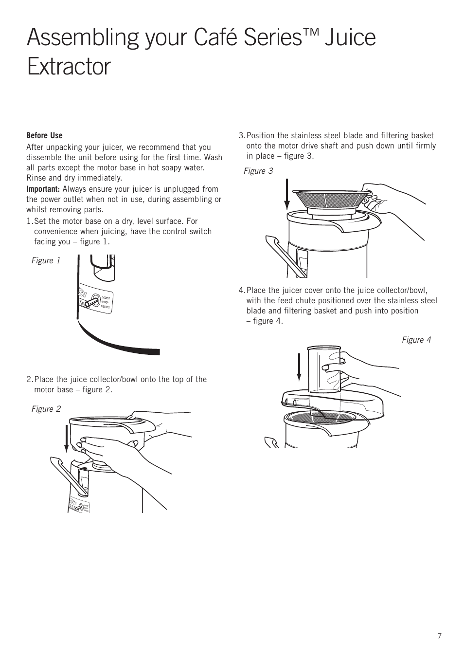 Assembling your café series, Juice extractor | Sunbeam JE8500 User Manual | Page 9 / 21