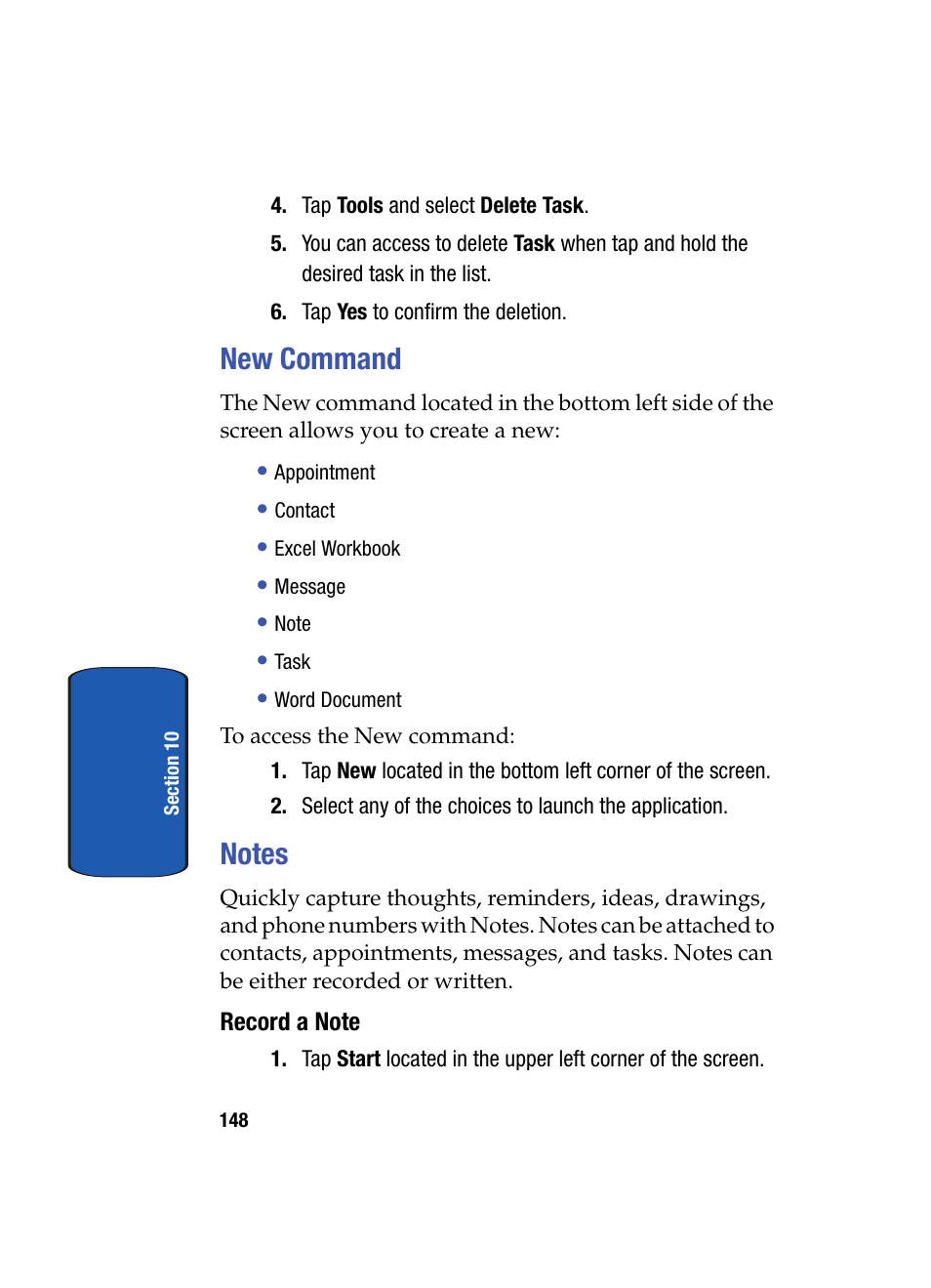 New command, Notes, Record a note | New command notes | Samsung SCH i830 User Manual | Page 148 / 224
