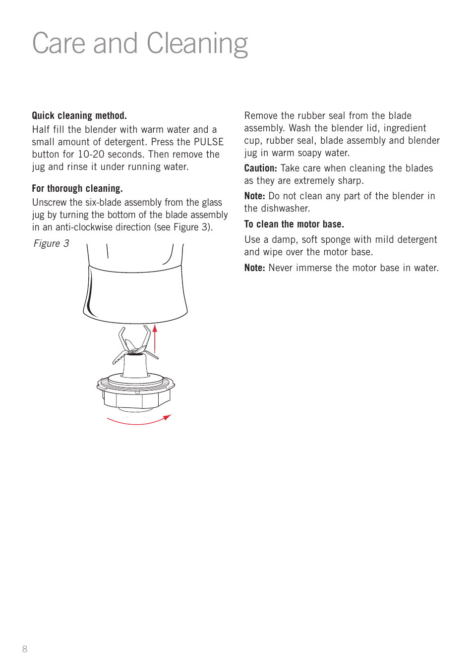 Care and cleaning | Sunbeam PB7900 User Manual | Page 10 / 27