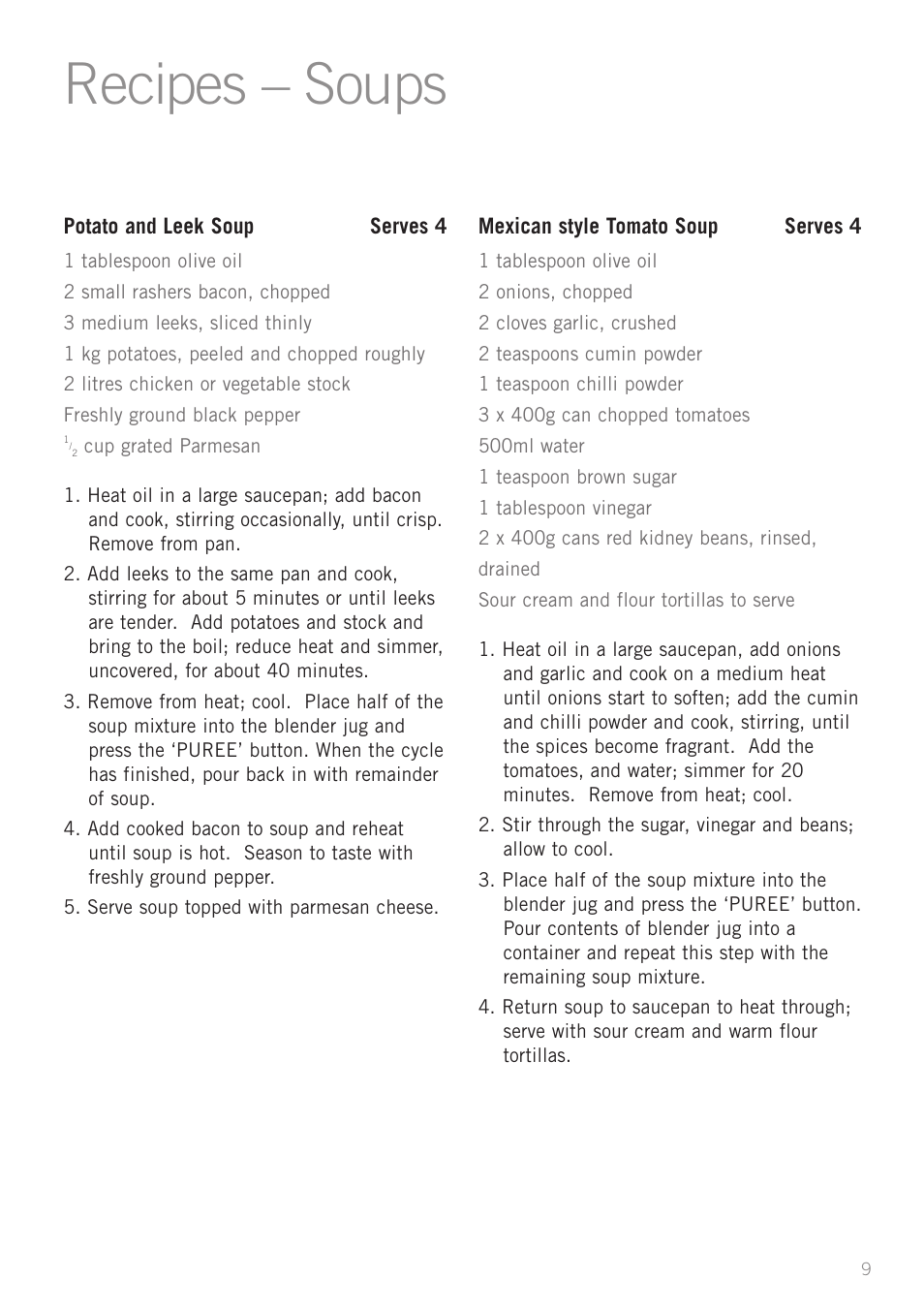 Recipes – soups | Sunbeam PB7900 User Manual | Page 11 / 27