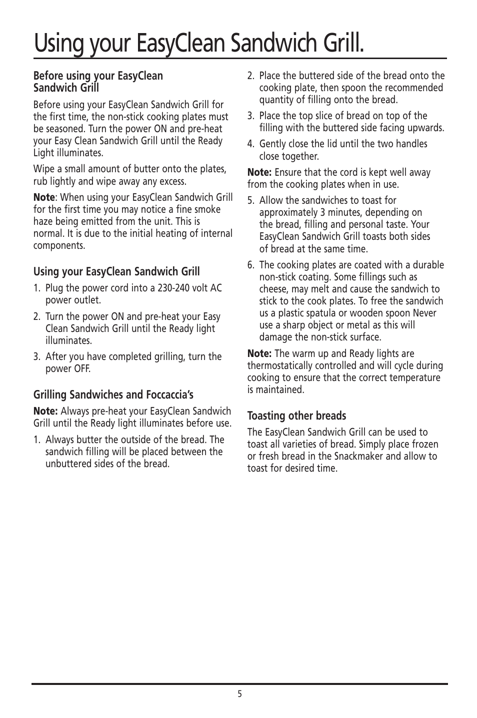 Using your easyclean sandwich grill | Sunbeam GR7200 User Manual | Page 4 / 9