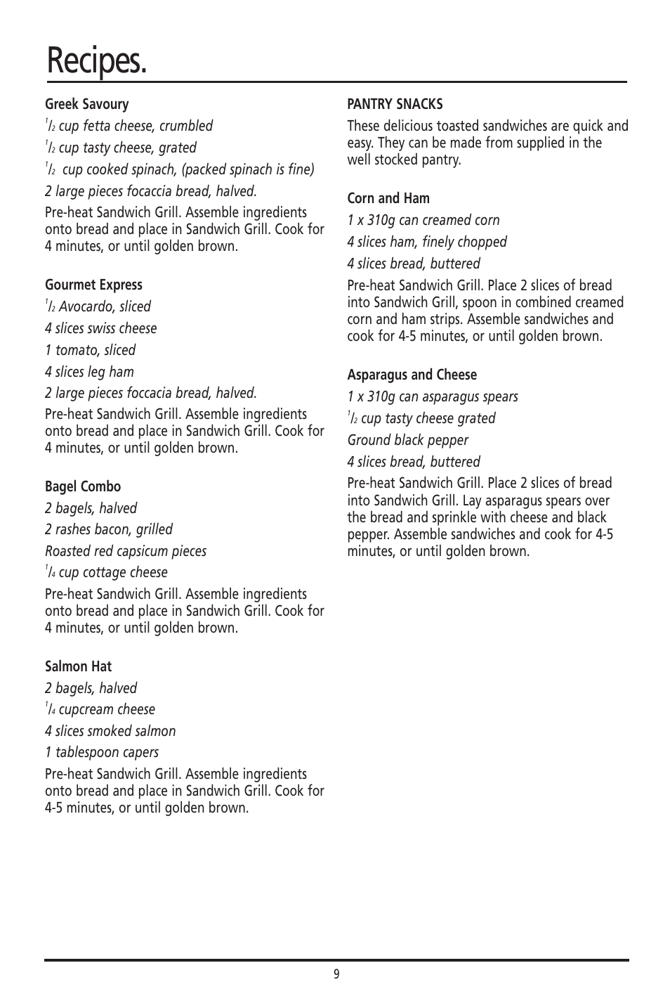 Recipes | Sunbeam GR7200 User Manual | Page 9 / 9