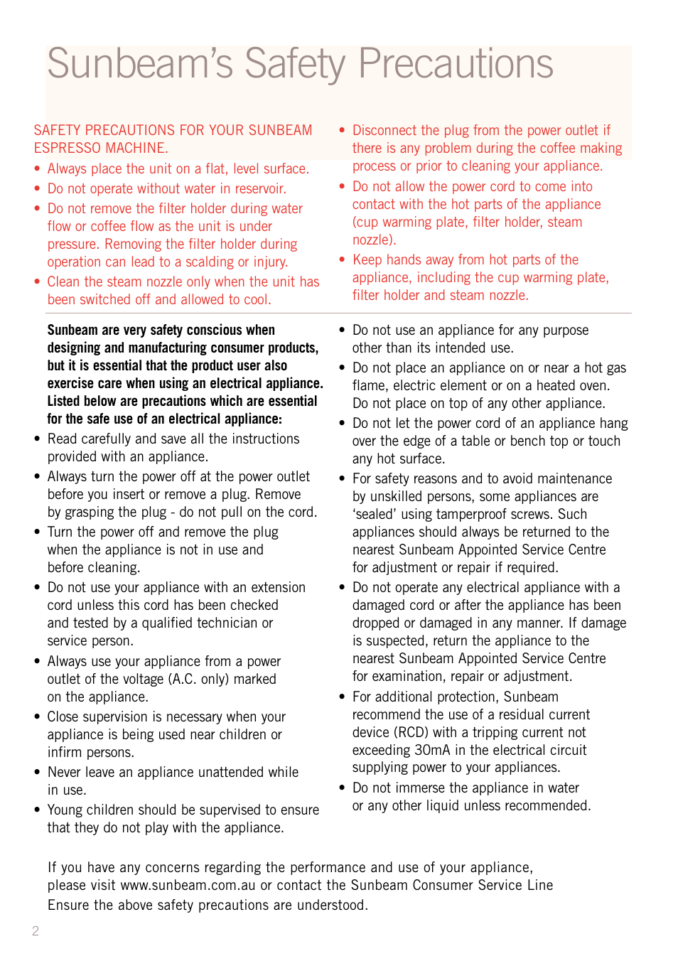 Sunbeam’s safety precautions | Sunbeam EM2300 User Manual | Page 3 / 26
