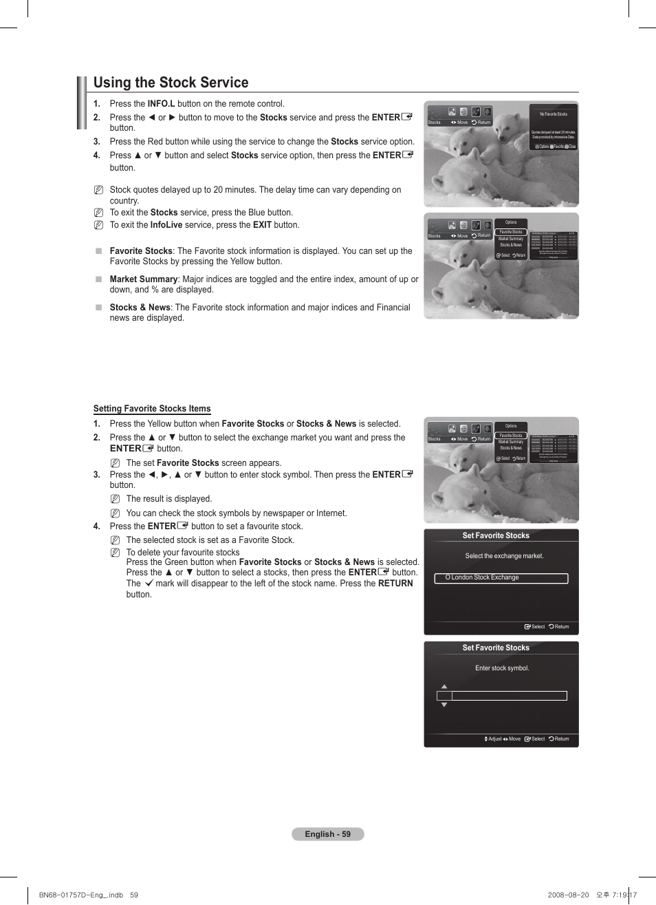 Using the stock service | Samsung PS-63 A756T1M User Manual | Page 59 / 76
