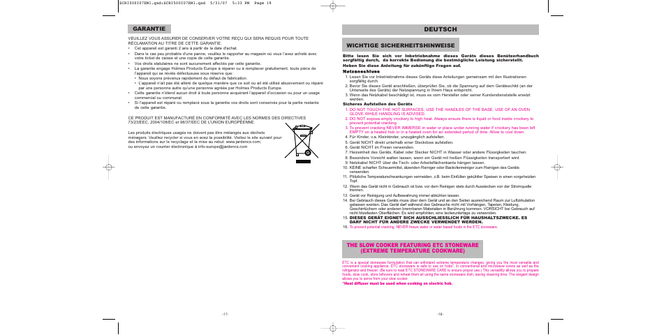 Deutsch, Wichtige sicherheitshinweise | Sunbeam SCRI500-I User Manual | Page 10 / 42