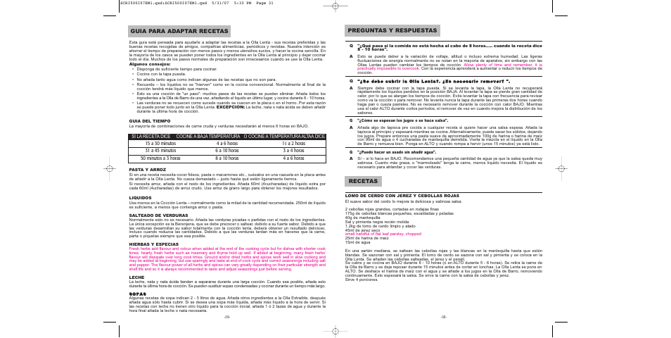 Preguntas y respuestas, Recetas, Guia para adaptar recetas | Sunbeam SCRI500-I User Manual | Page 16 / 42