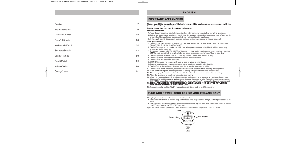 English | Sunbeam SCRI500-I User Manual | Page 2 / 42