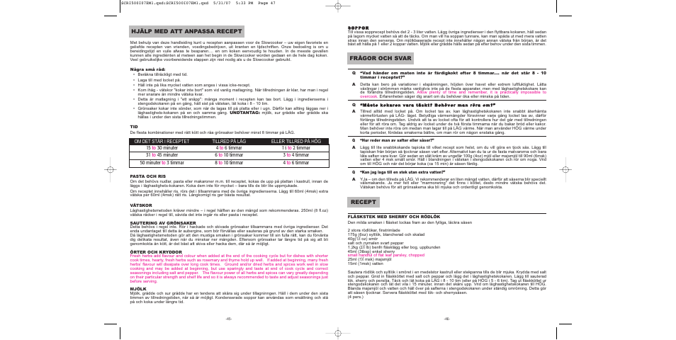 Frågor och svar, Recept, Hjälp med att anpassa recept | Sunbeam SCRI500-I User Manual | Page 24 / 42