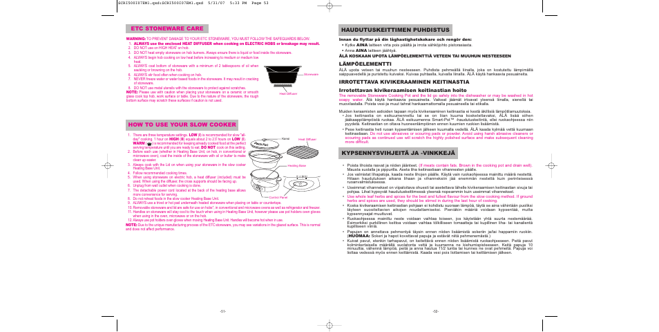 How to use your slow cooker, Lämpöelementti | Sunbeam SCRI500-I User Manual | Page 27 / 42