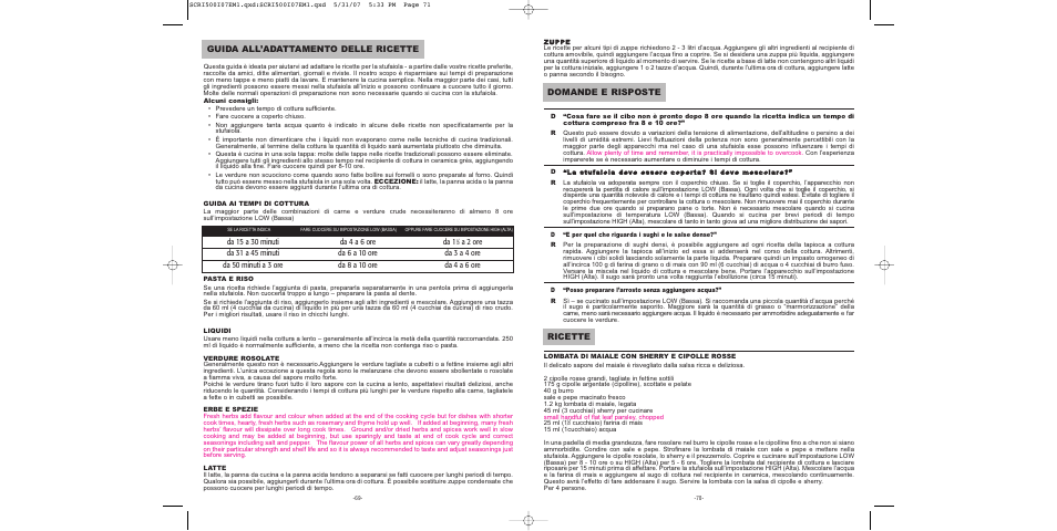 Domande e risposte, Ricette, Guida all’adattamento delle ricette | Sunbeam SCRI500-I User Manual | Page 36 / 42