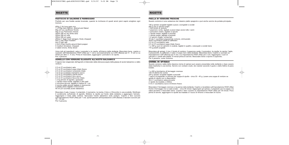 Ricette | Sunbeam SCRI500-I User Manual | Page 37 / 42