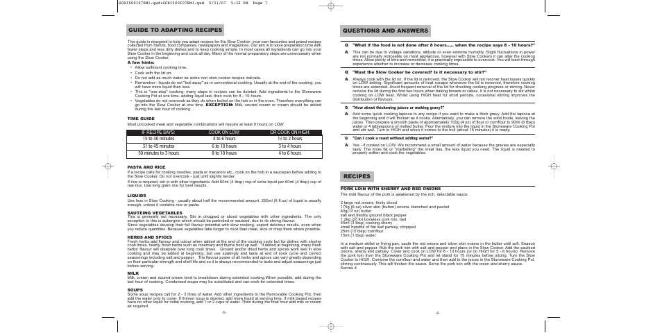 Questions and answers, Recipes, Guide to adapting recipes | Sunbeam SCRI500-I User Manual | Page 4 / 42