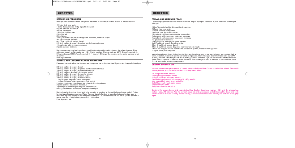 Recettes | Sunbeam SCRI500-I User Manual | Page 9 / 42