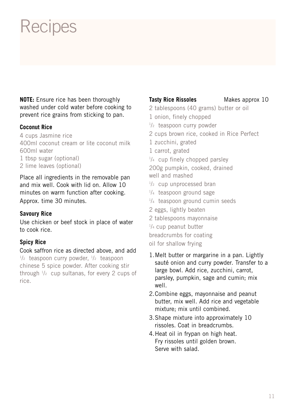 Recipes | Sunbeam RC2610 User Manual | Page 13 / 24