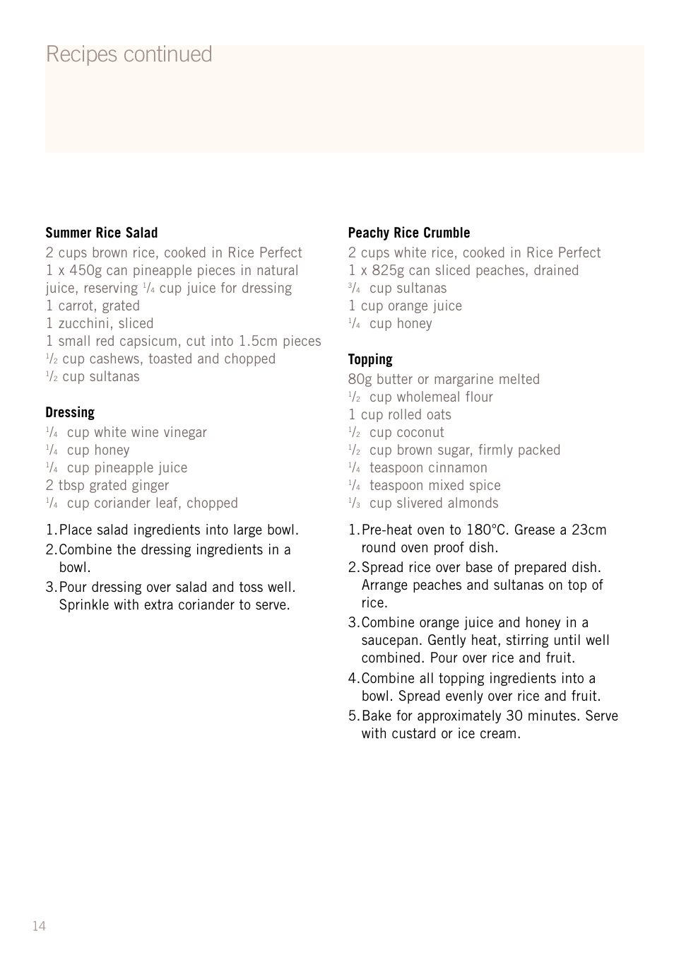 Recipes continued | Sunbeam RC2610 User Manual | Page 16 / 24