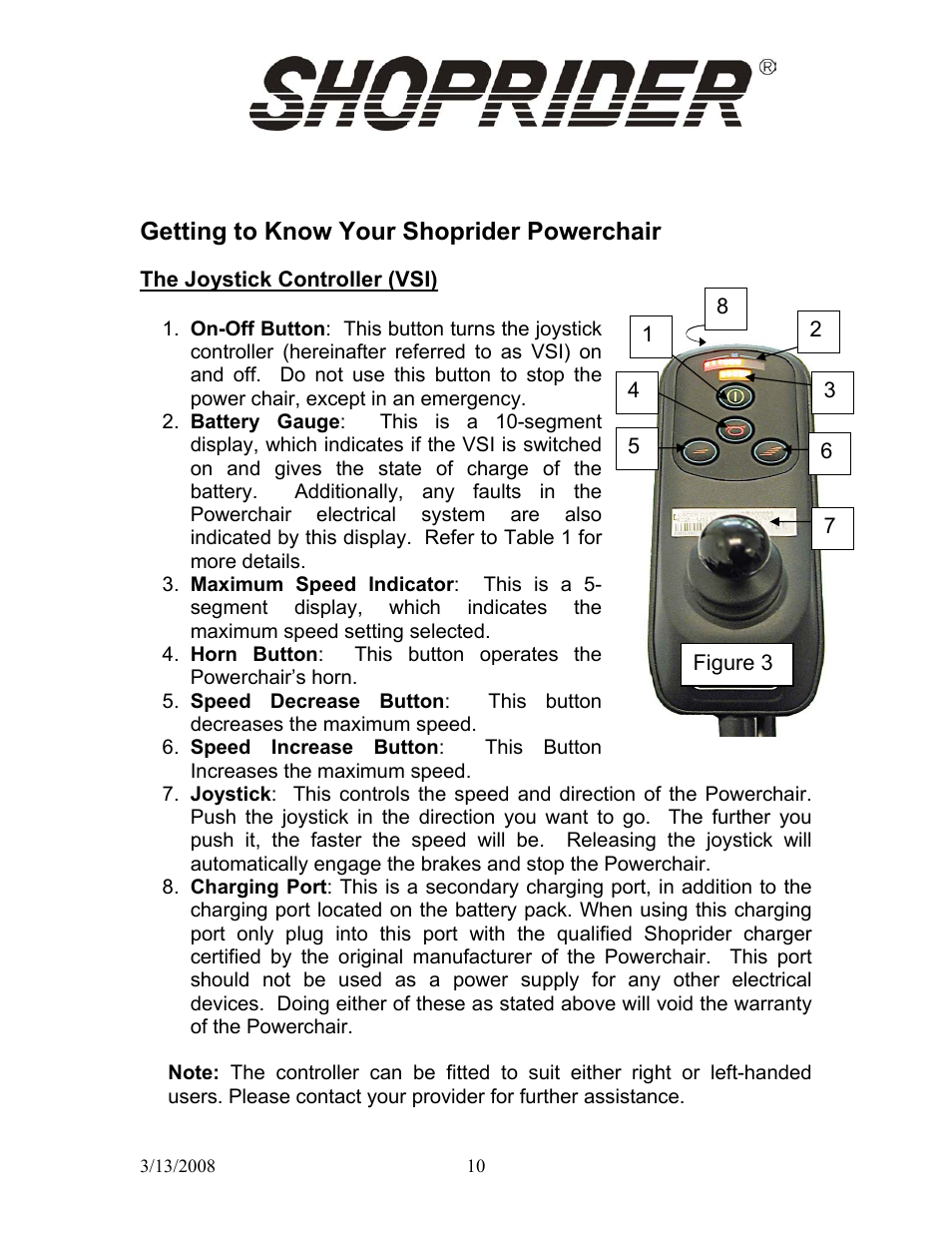 Getting to know your shoprider powerchair | Shoprider UL8W36 User Manual | Page 10 / 24