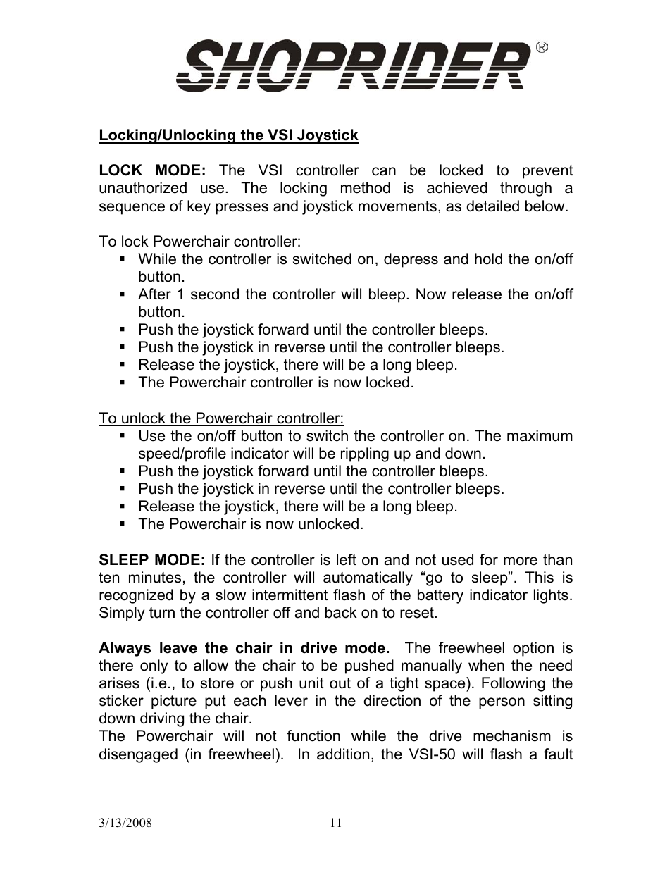 Shoprider UL8W36 User Manual | Page 11 / 24