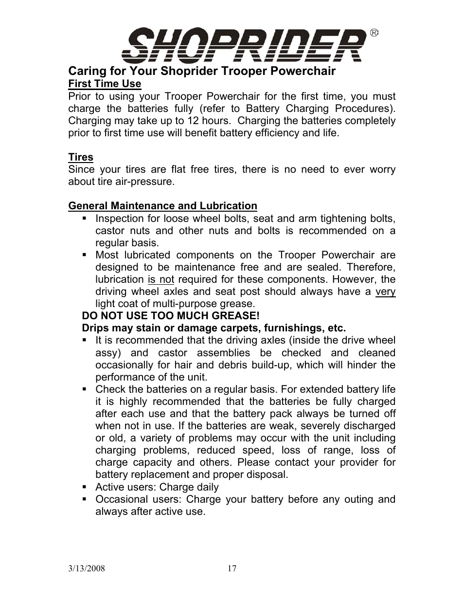 Shoprider UL8W36 User Manual | Page 16 / 24