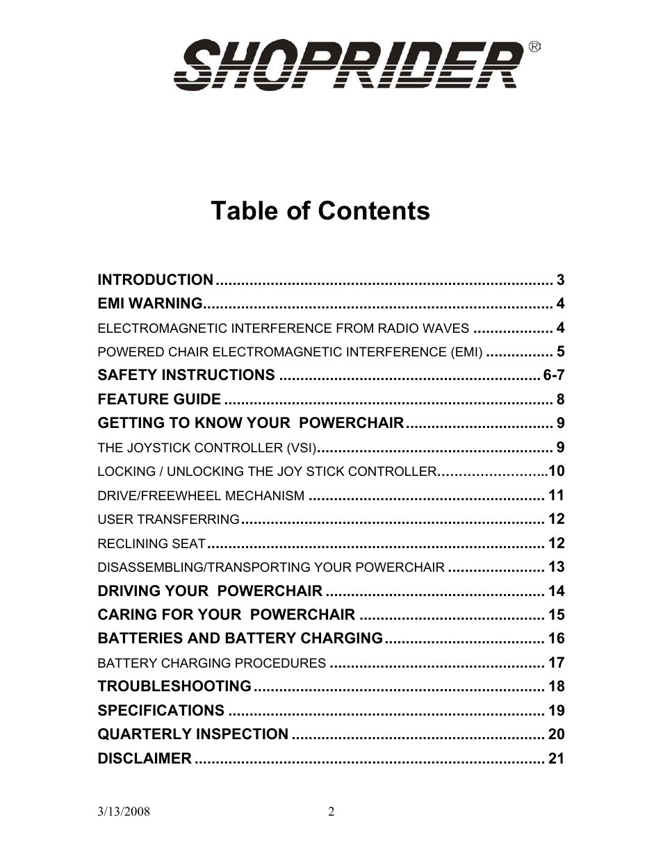 Shoprider UL8W36 User Manual | Page 2 / 24
