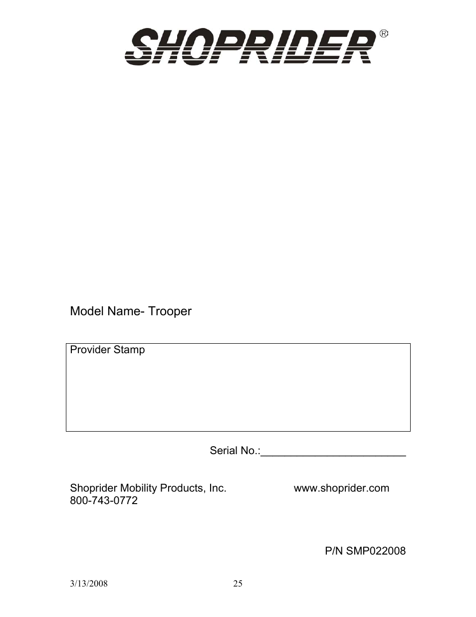 Shoprider UL8W36 User Manual | Page 24 / 24