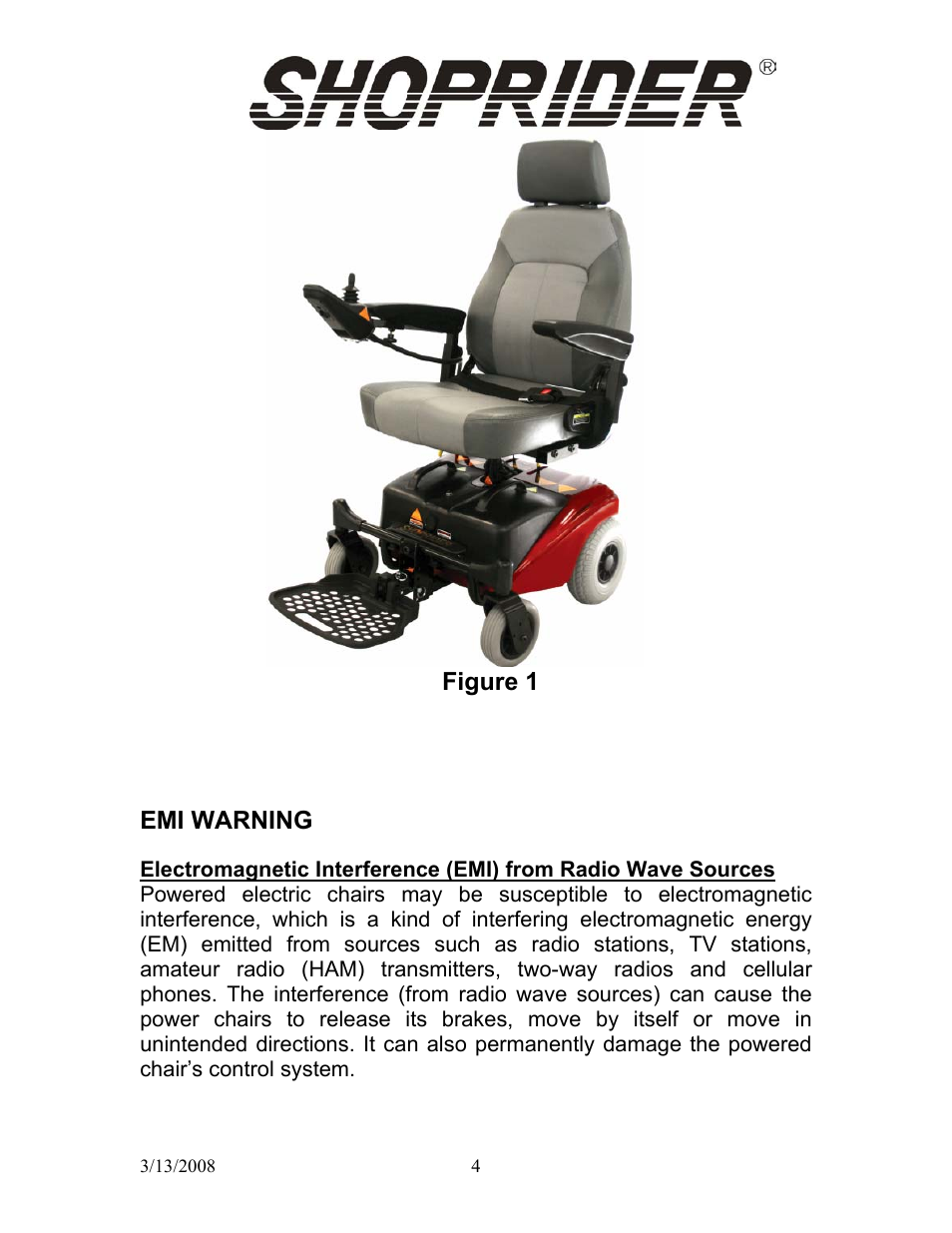 Figure 1, Emi warning | Shoprider UL8W36 User Manual | Page 4 / 24