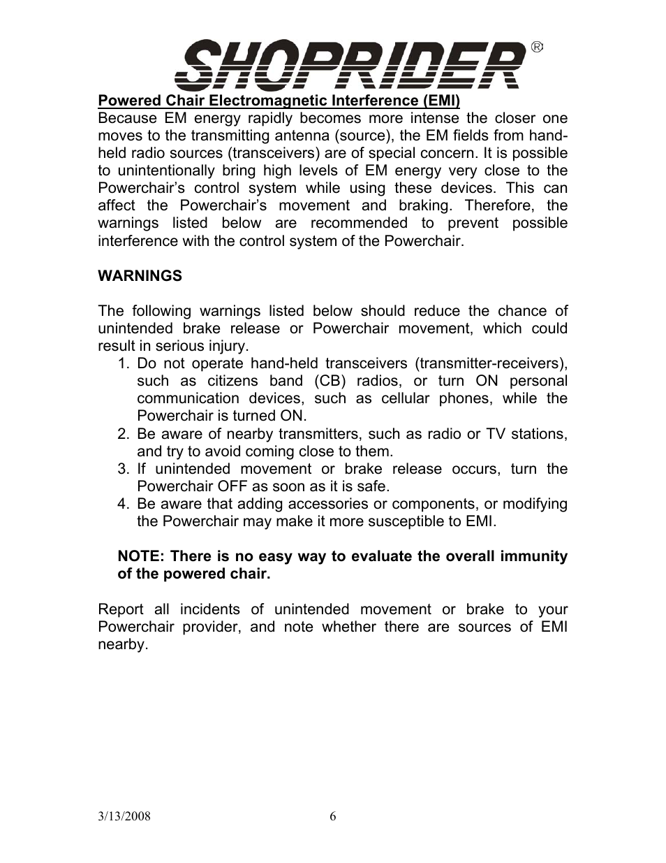 Shoprider UL8W36 User Manual | Page 6 / 24