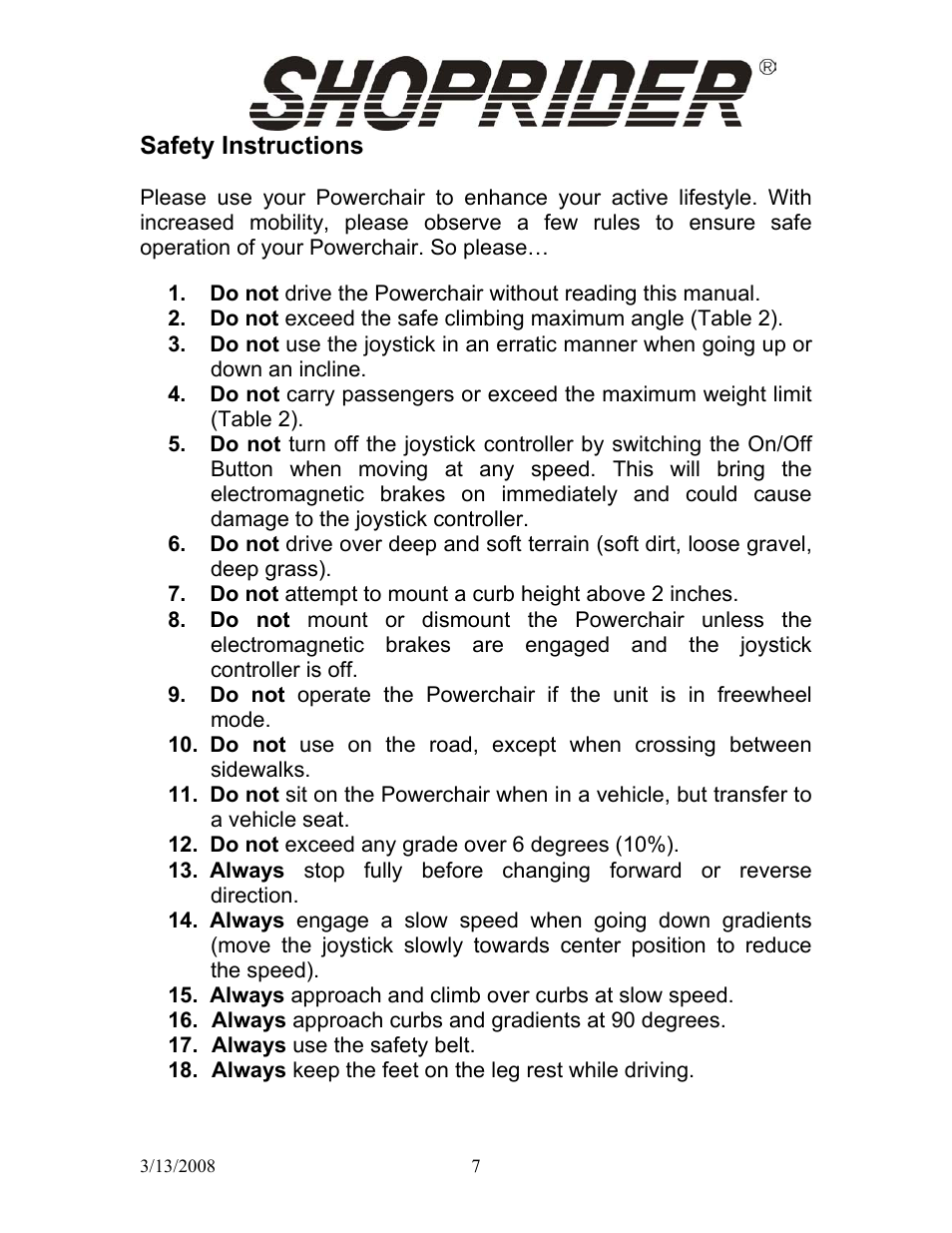 Shoprider UL8W36 User Manual | Page 7 / 24