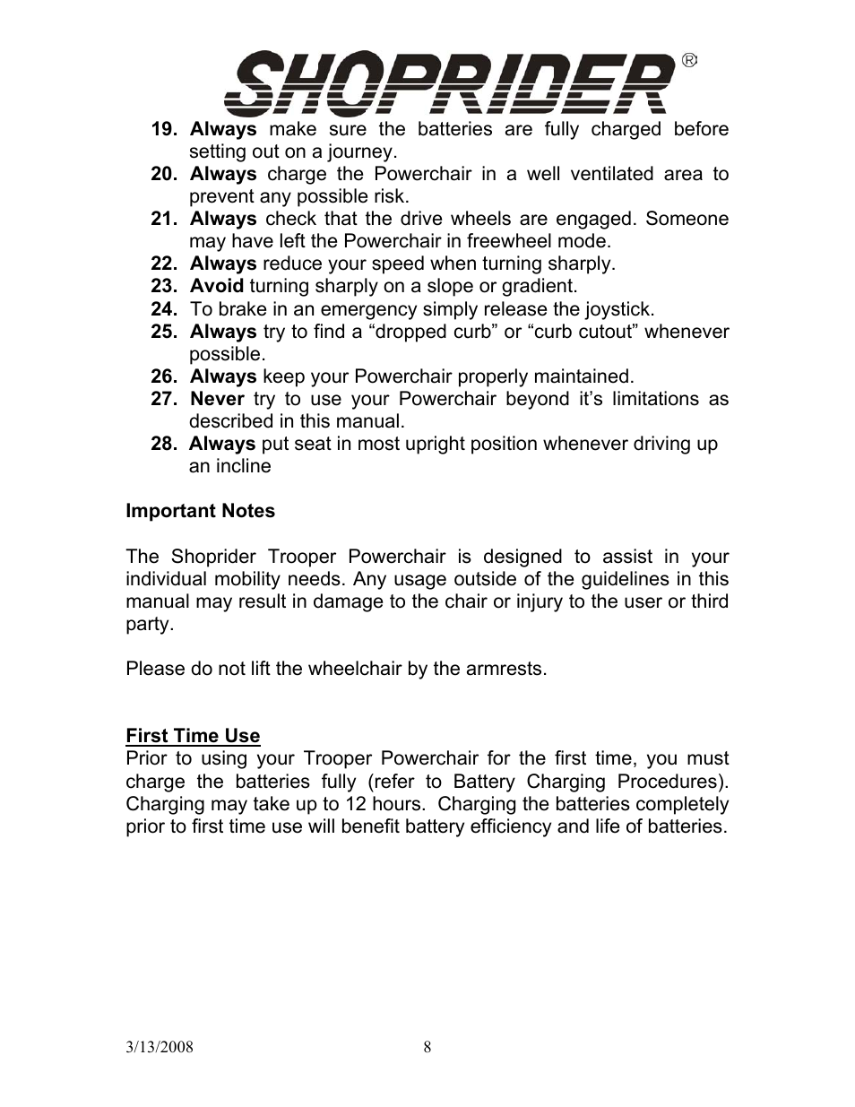 Shoprider UL8W36 User Manual | Page 8 / 24