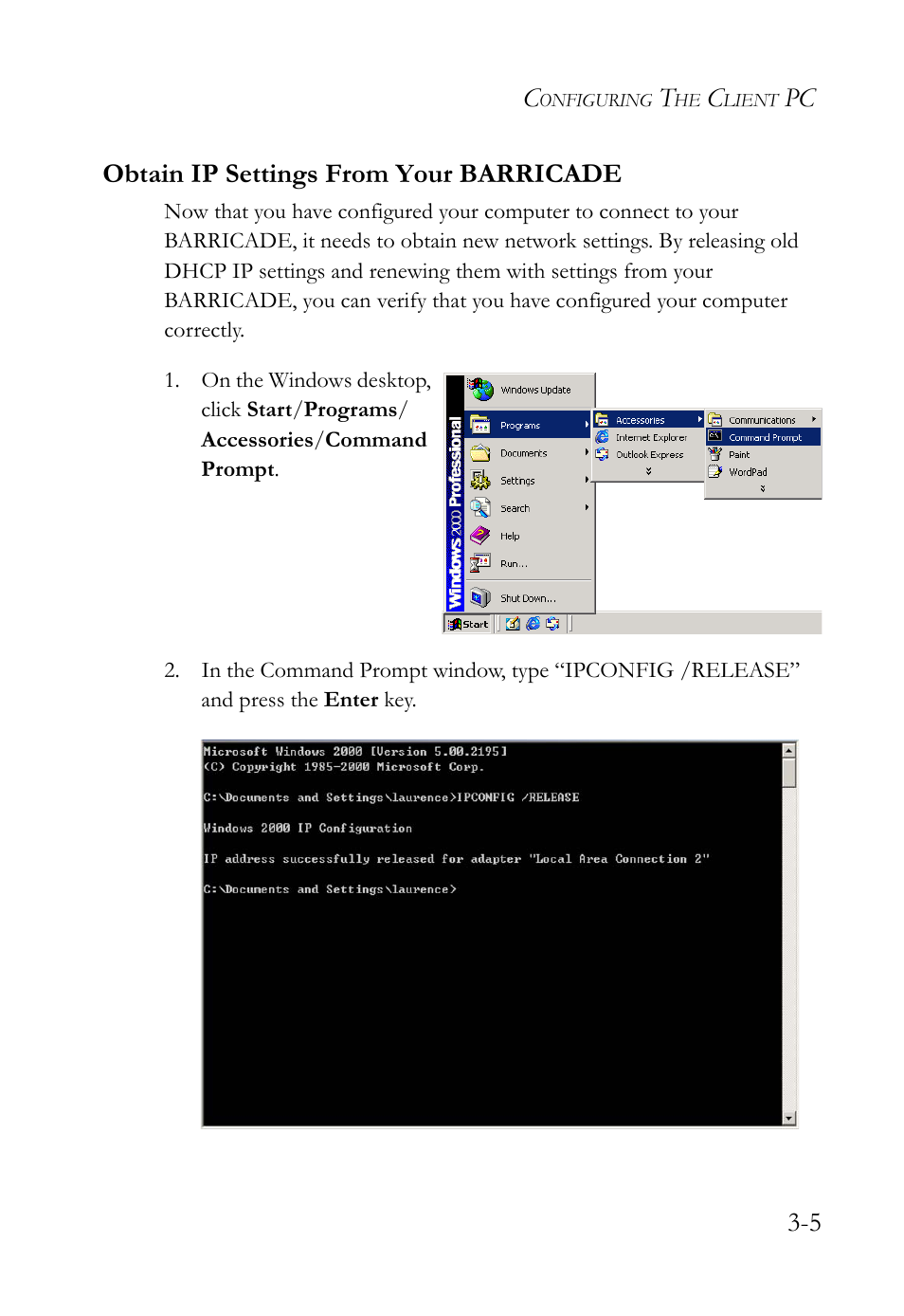 Obtain ip settings from your barricade, Obtain ip settings from your barricade -5, Pc 3-5 obtain ip settings from your barricade | SMC Networks SMC Barricade g SMCWBR14-G2 User Manual | Page 31 / 132