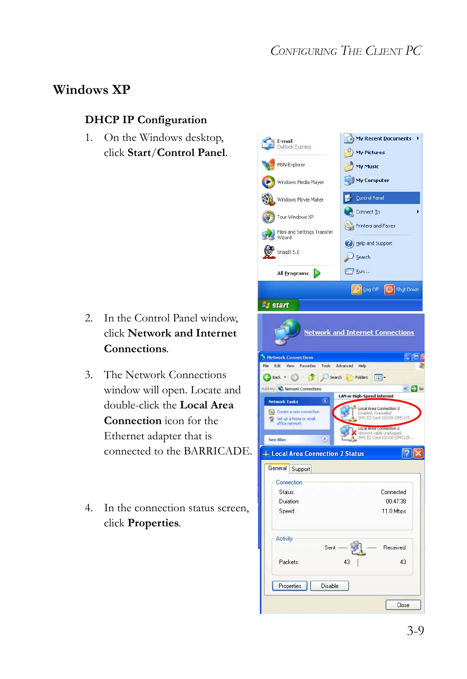 Windows xp, Windows xp -9, Pc 3-9 windows xp | SMC Networks SMC Barricade g SMCWBR14-G2 User Manual | Page 35 / 132