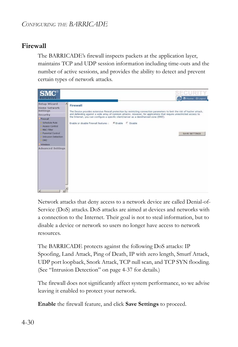 Firewall, Firewall -30 | SMC Networks SMC Barricade g SMCWBR14-G2 User Manual | Page 74 / 132